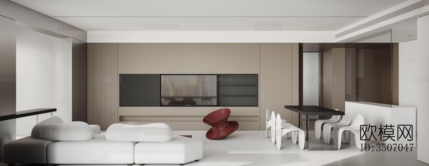 现代大平层效果图下载（渲染图1）