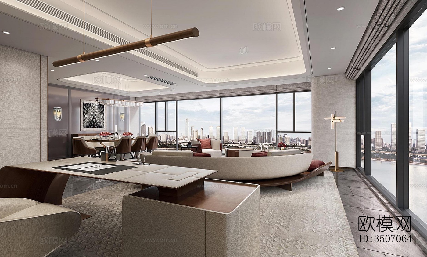 现代大平层效果图下载（渲染图4）