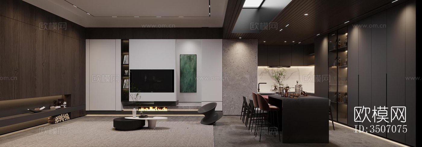 现代大平层效果图下载（渲染图6）