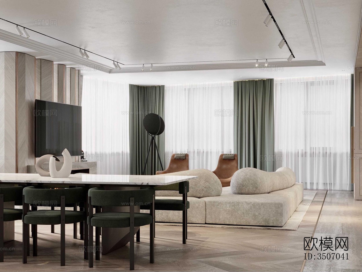 现代大平层效果图下载（渲染图19）