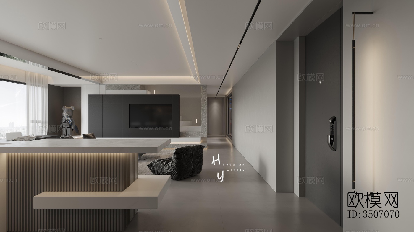 现代大平层效果图下载（渲染图15）