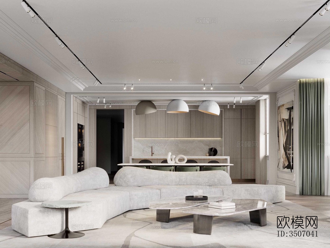 现代大平层效果图下载（渲染图1）