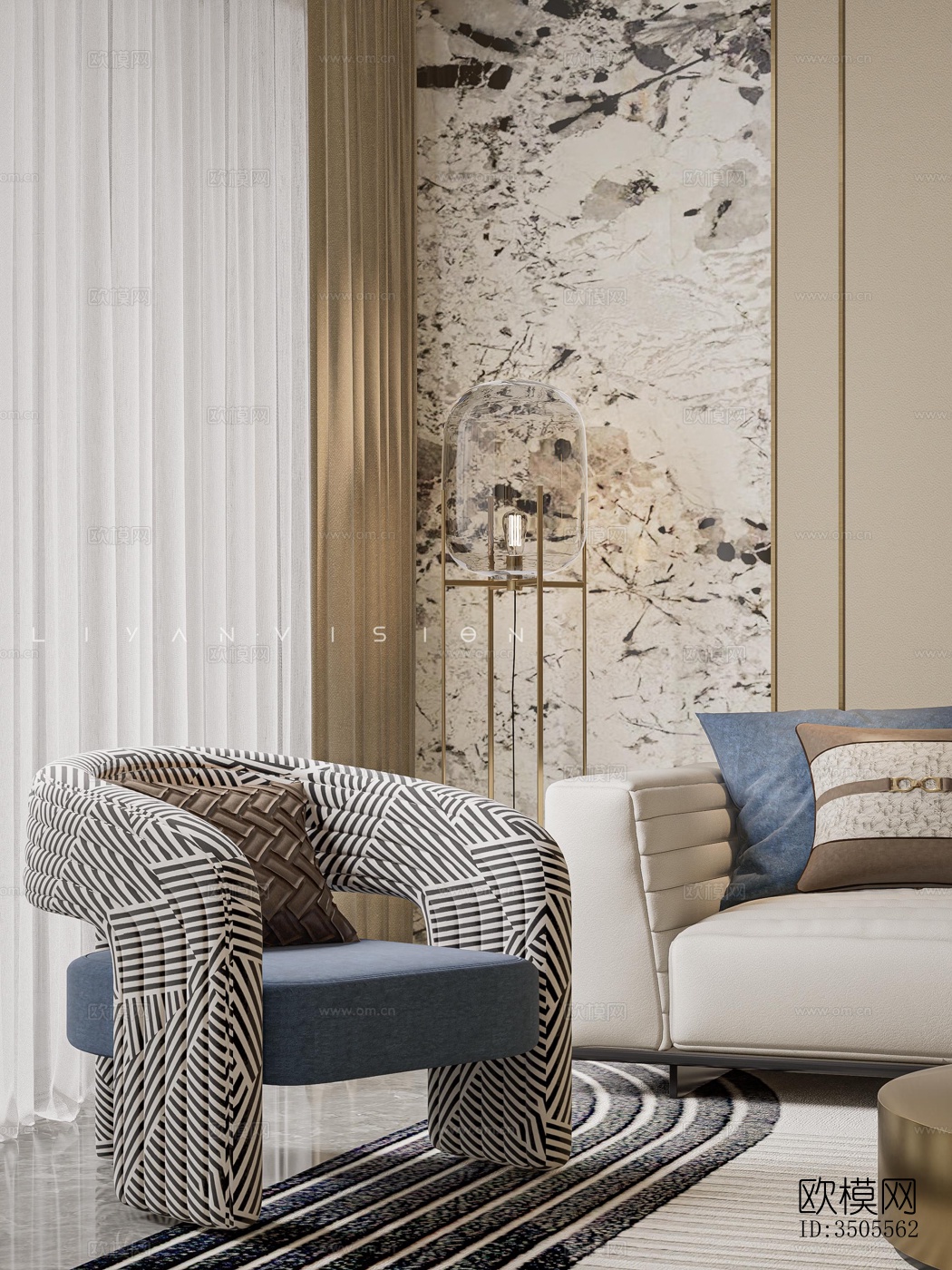 现代大平层效果图下载（渲染图12）