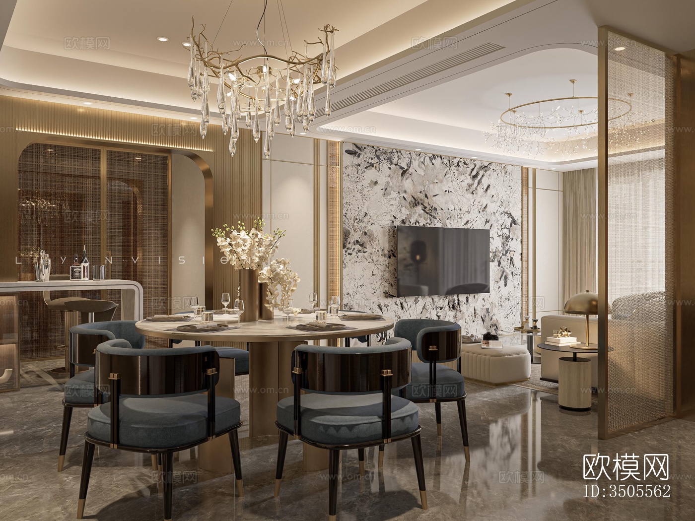 现代大平层效果图下载（渲染图9）