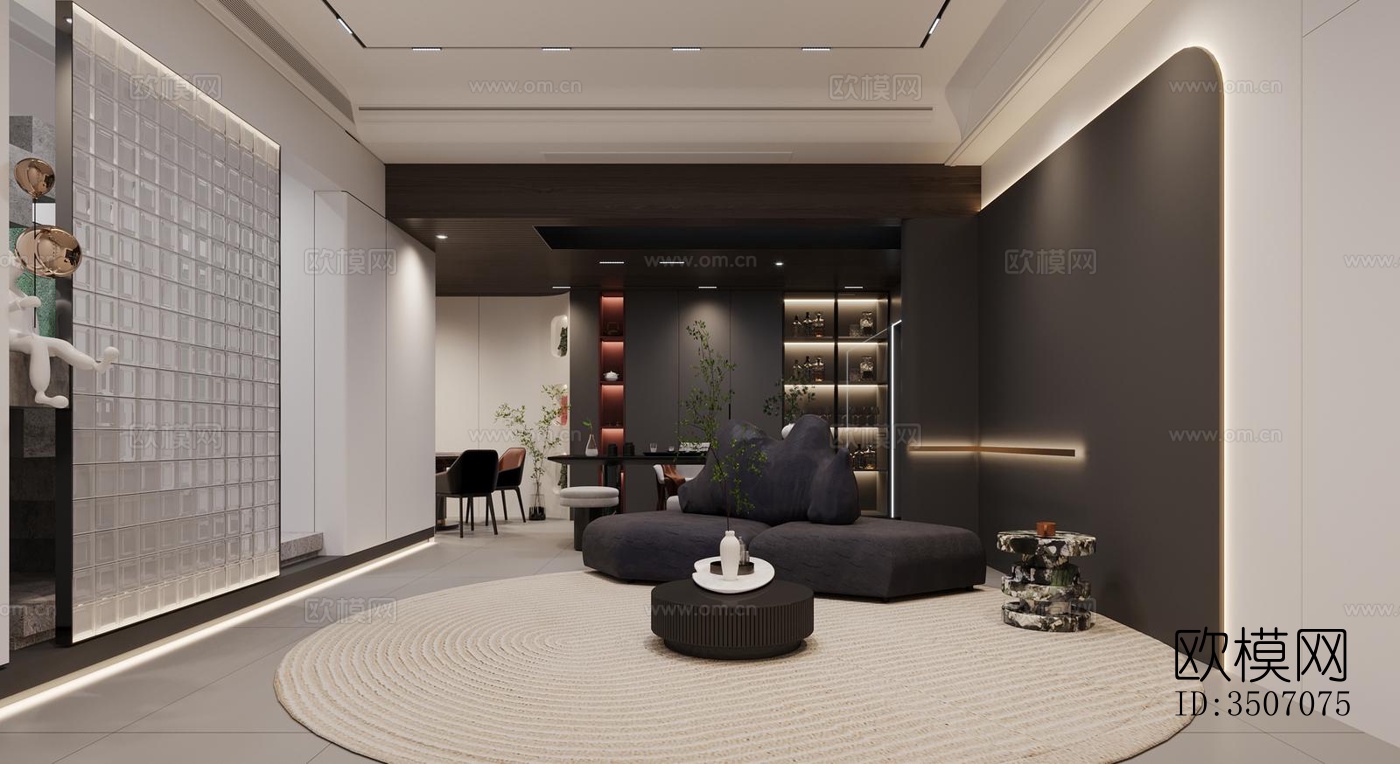 现代大平层效果图下载（渲染图2）