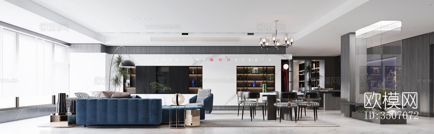 现代大平层效果图下载（渲染图1）