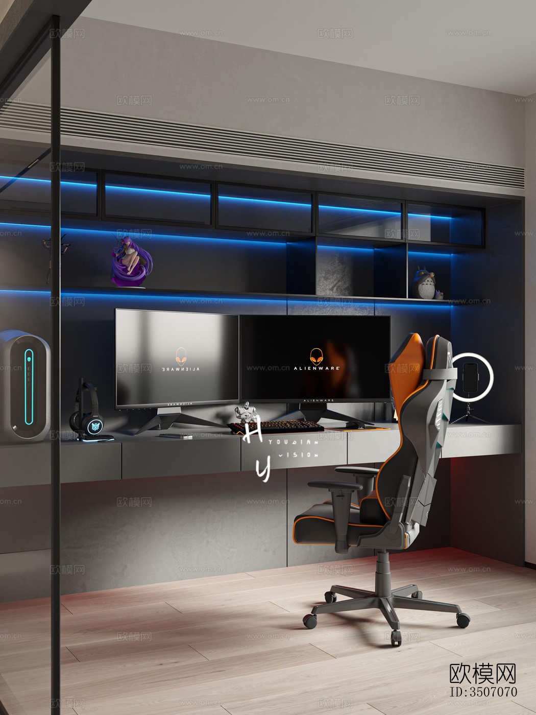 现代大平层效果图下载（渲染图3）