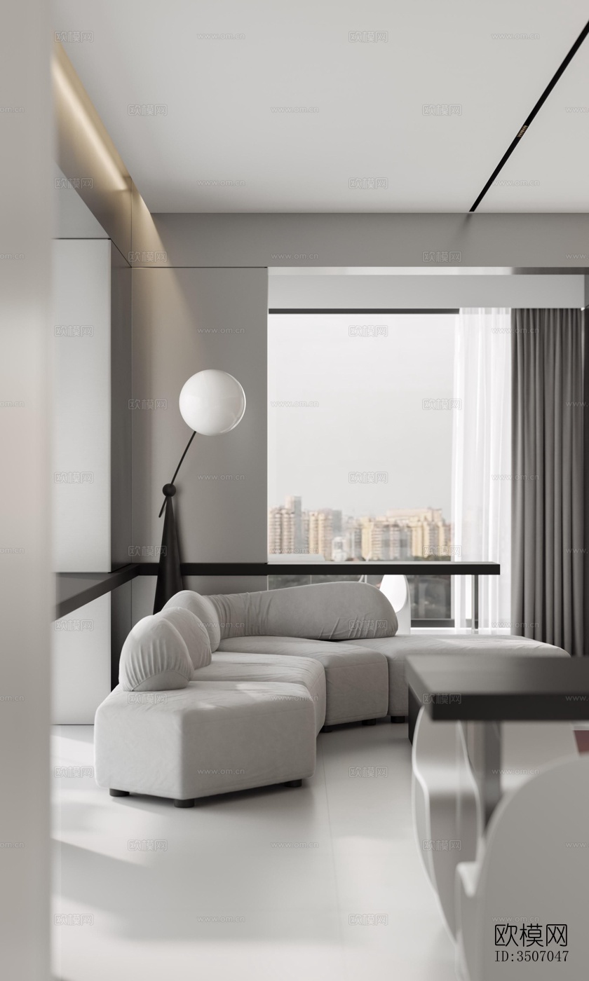 现代大平层效果图下载（渲染图3）