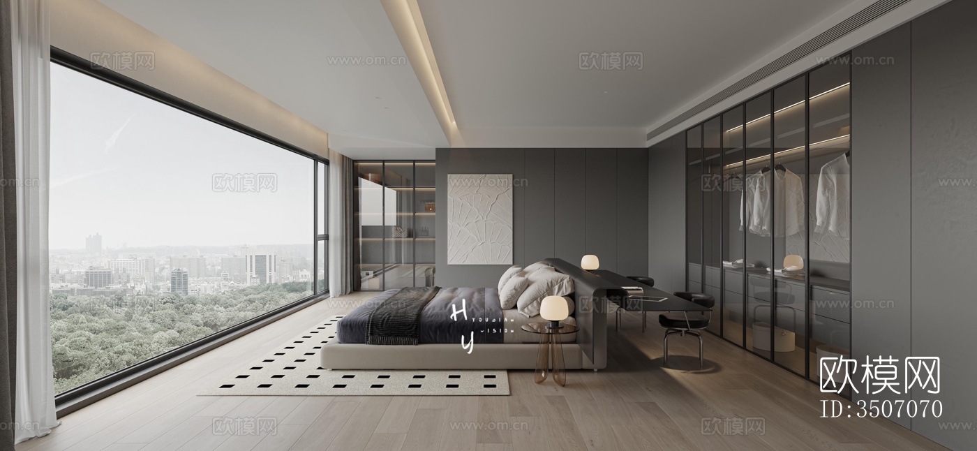 现代大平层效果图下载（渲染图7）