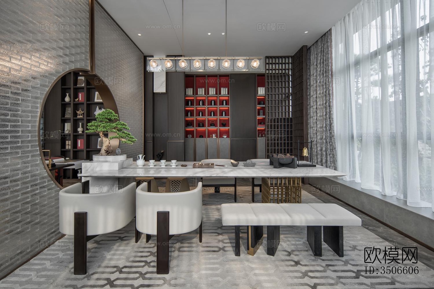 新中式售楼处效果图下载（渲染图5）