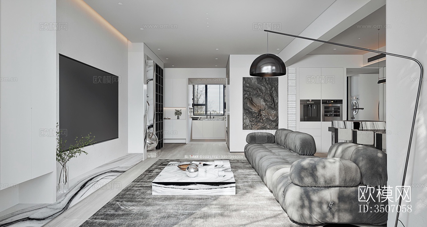 现代大平层效果图下载（渲染图1）