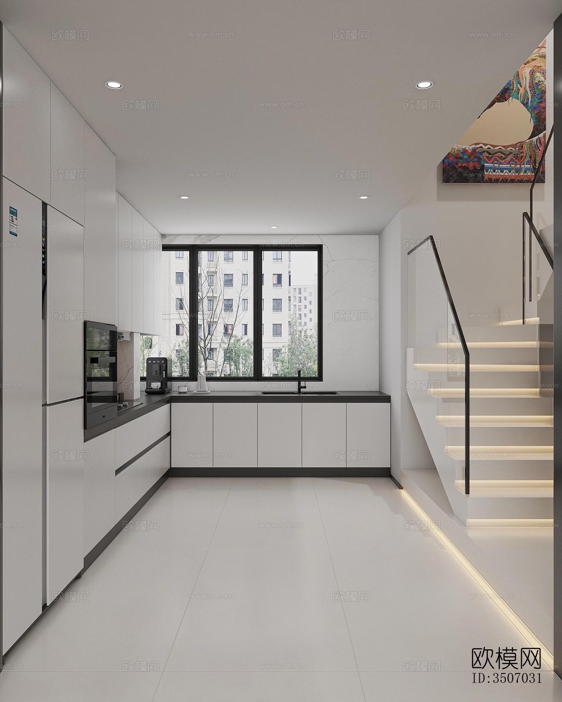 现代大平层效果图下载（渲染图1）