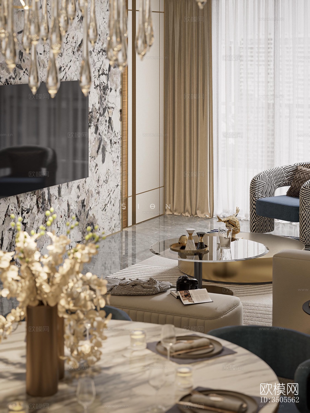 现代大平层效果图下载（渲染图7）