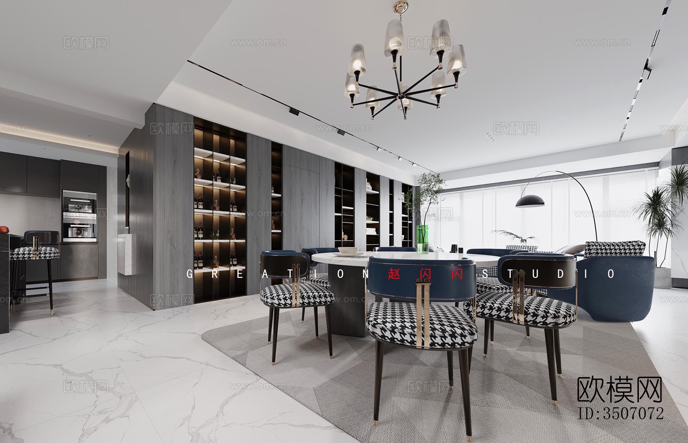 现代大平层效果图下载（渲染图7）