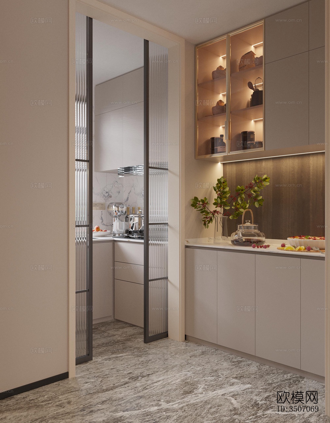 现代大平层效果图下载（渲染图3）