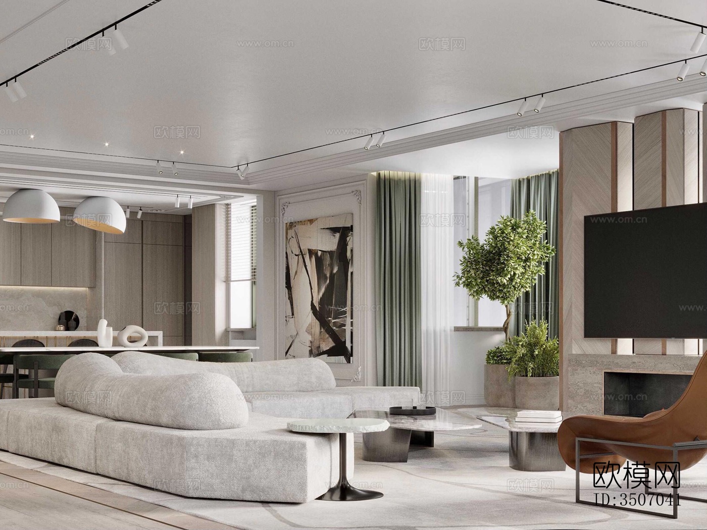 现代大平层效果图下载（渲染图14）