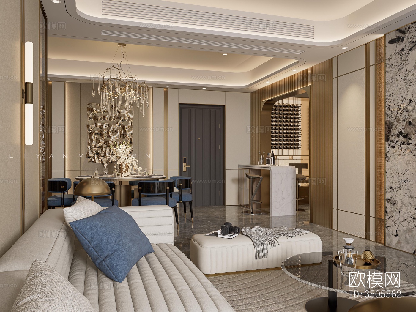 现代大平层效果图下载（渲染图6）