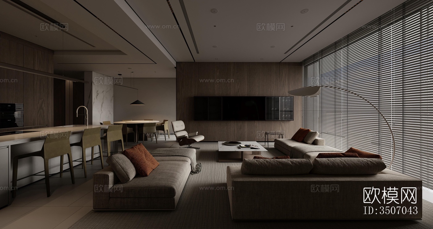 现代大平层效果图下载（渲染图11）