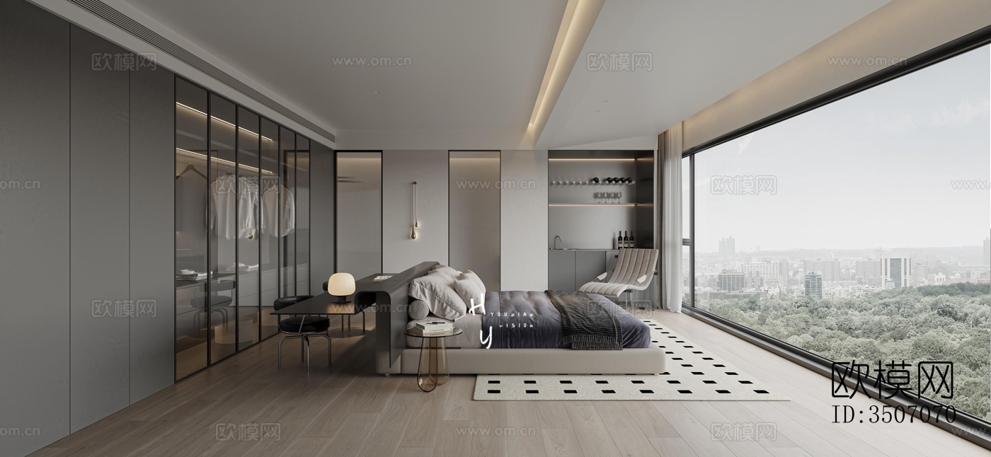 现代大平层效果图下载（渲染图6）