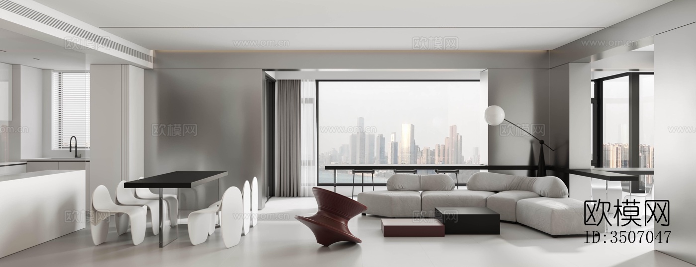 现代大平层效果图下载（渲染图12）