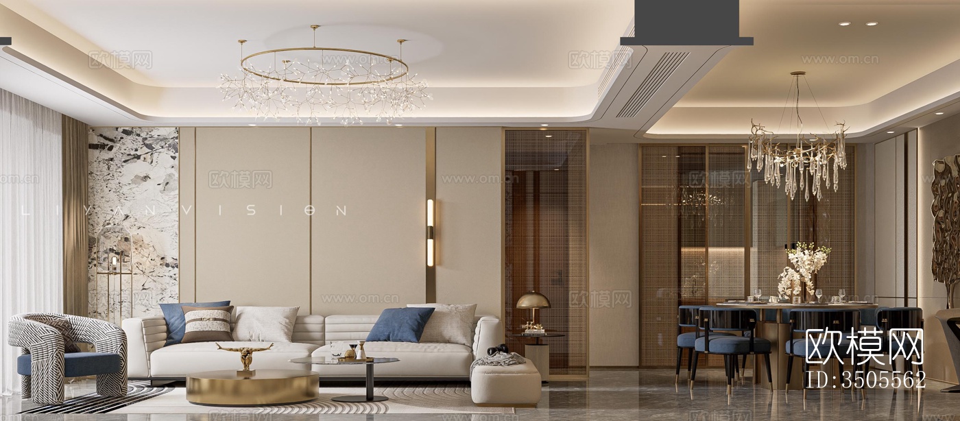 现代大平层效果图下载（渲染图1）