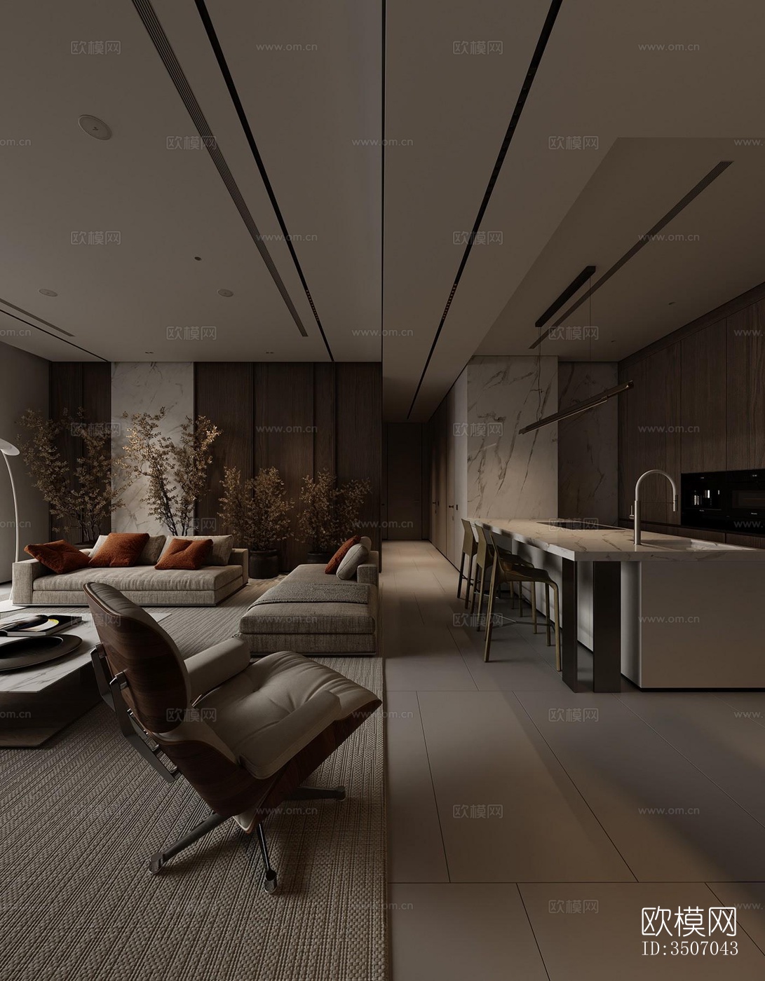 现代大平层效果图下载（渲染图14）