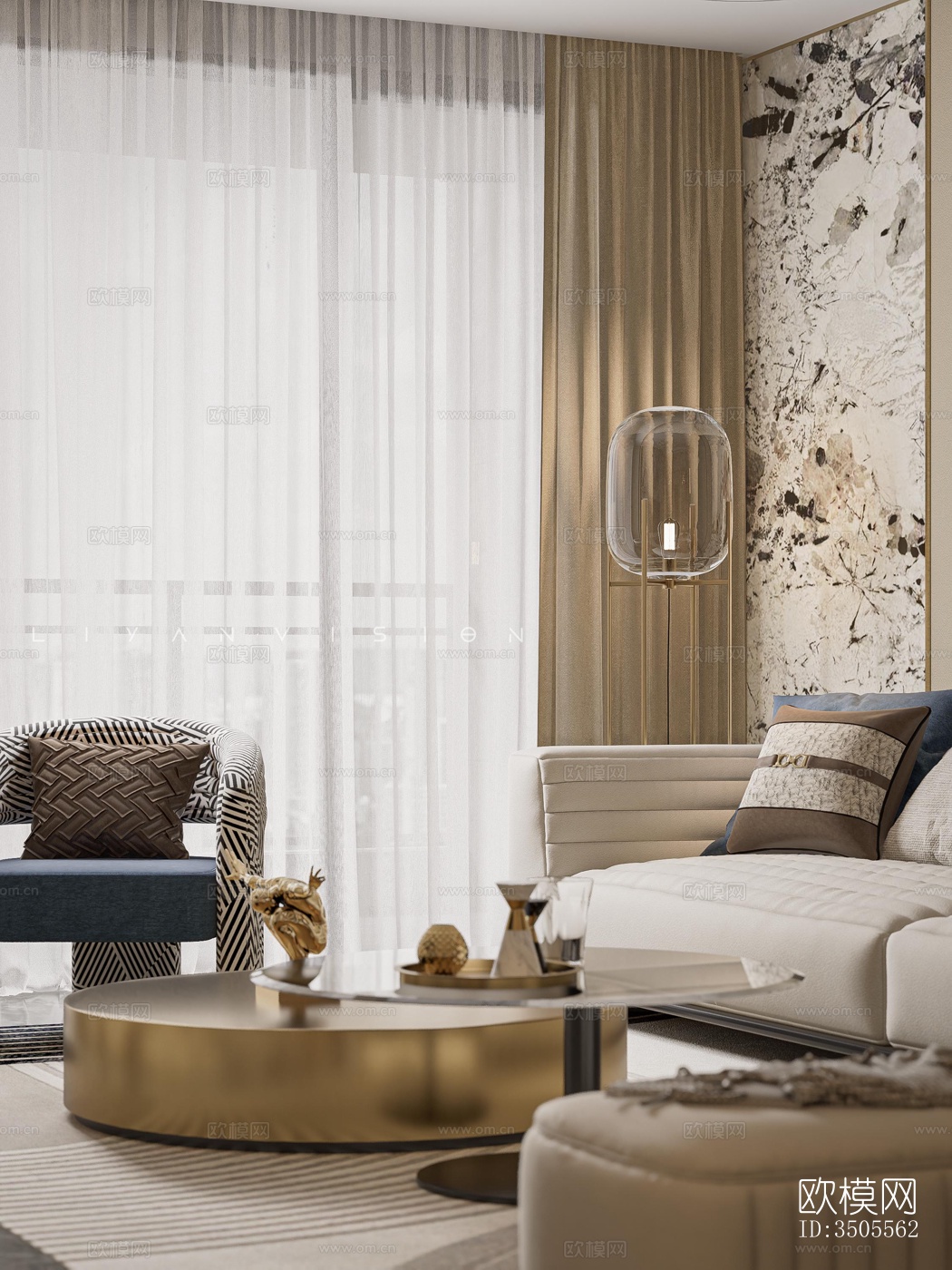 现代大平层效果图下载（渲染图4）