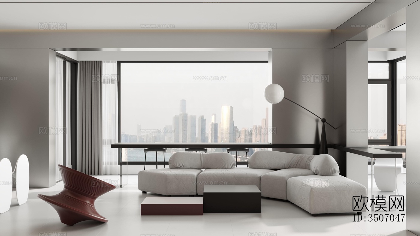 现代大平层效果图下载（渲染图20）