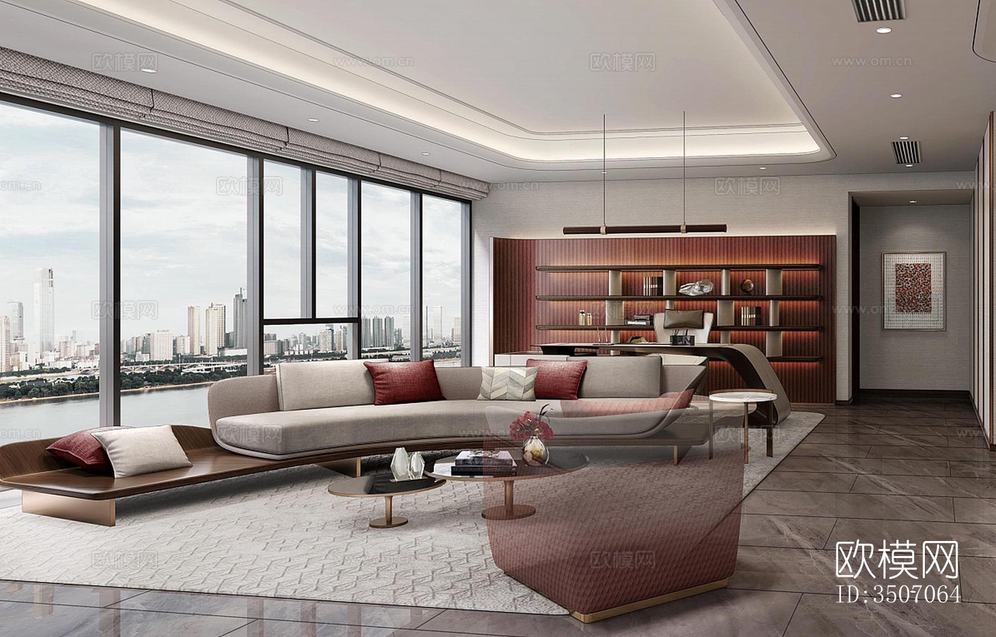 现代大平层效果图下载（渲染图3）