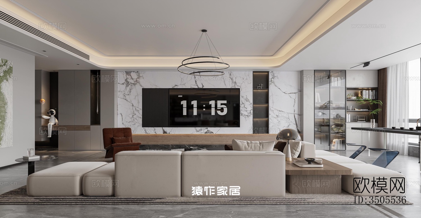 现代大平层效果图下载（渲染图2）