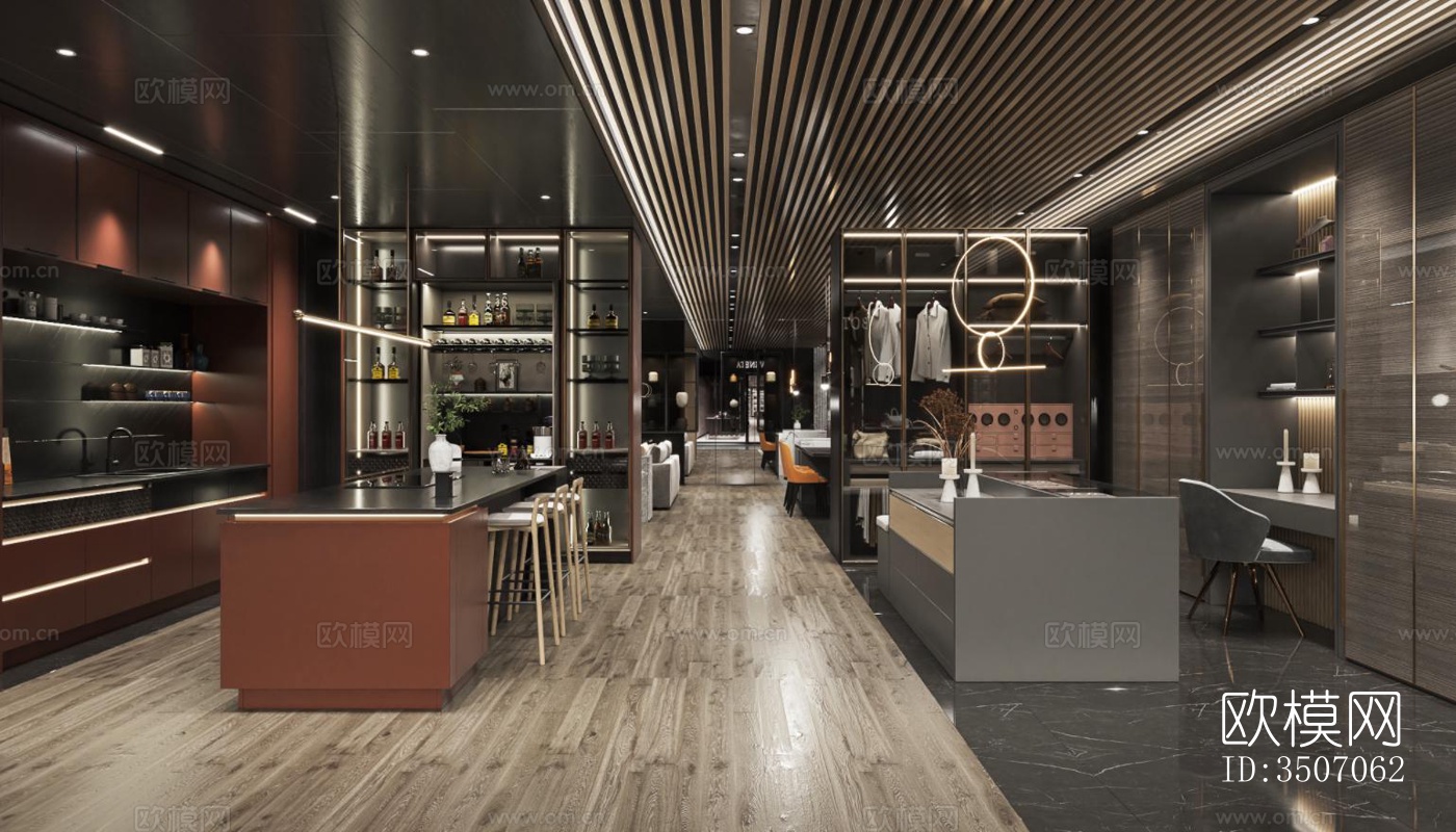 现代大平层效果图下载（渲染图10）