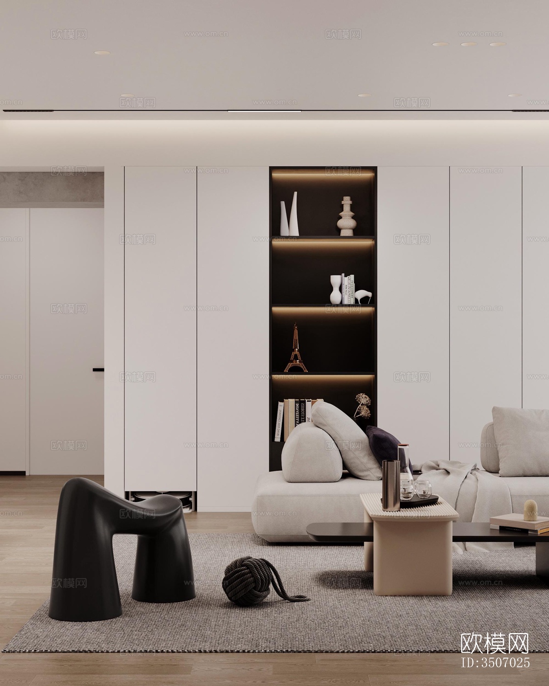 现代大平层效果图下载（渲染图12）