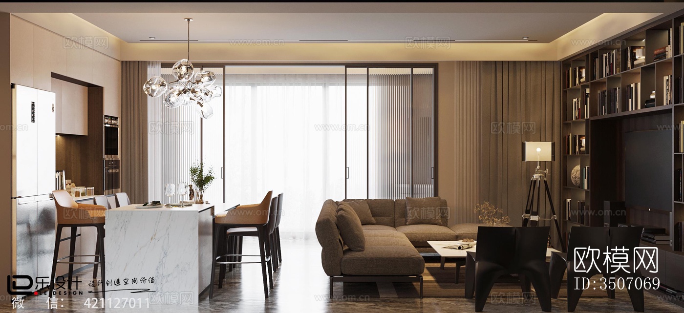 现代大平层效果图下载（渲染图16）