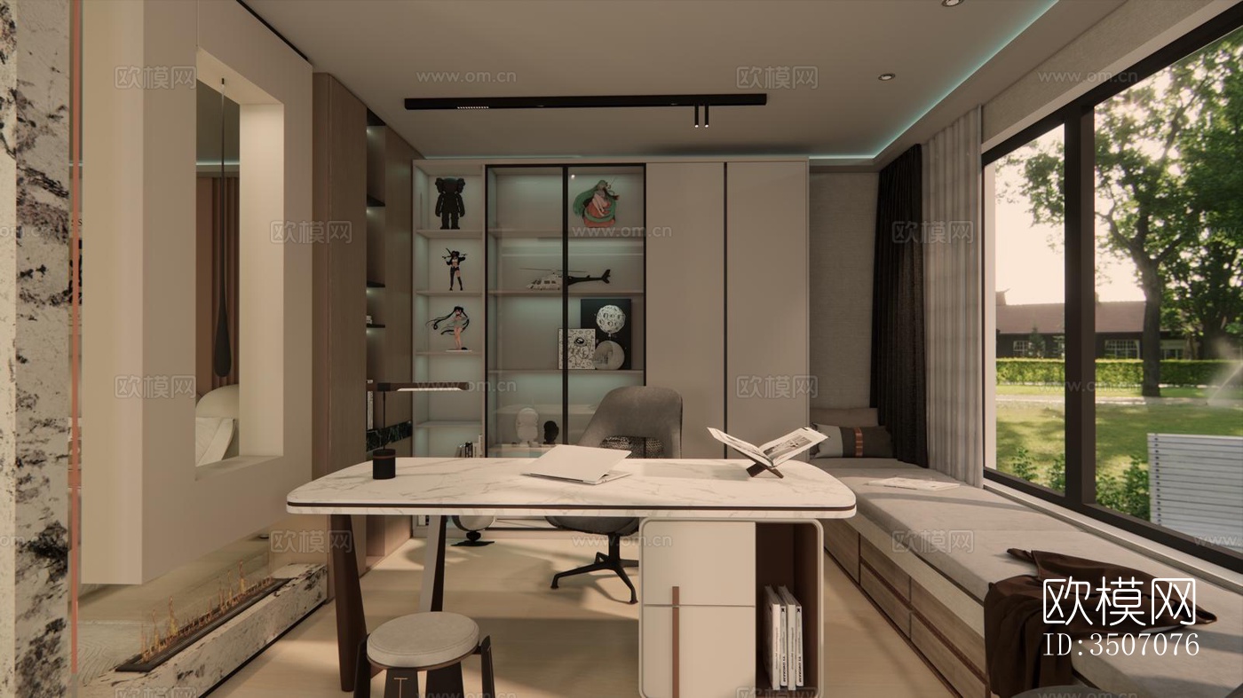 现代大平层效果图下载（渲染图1）