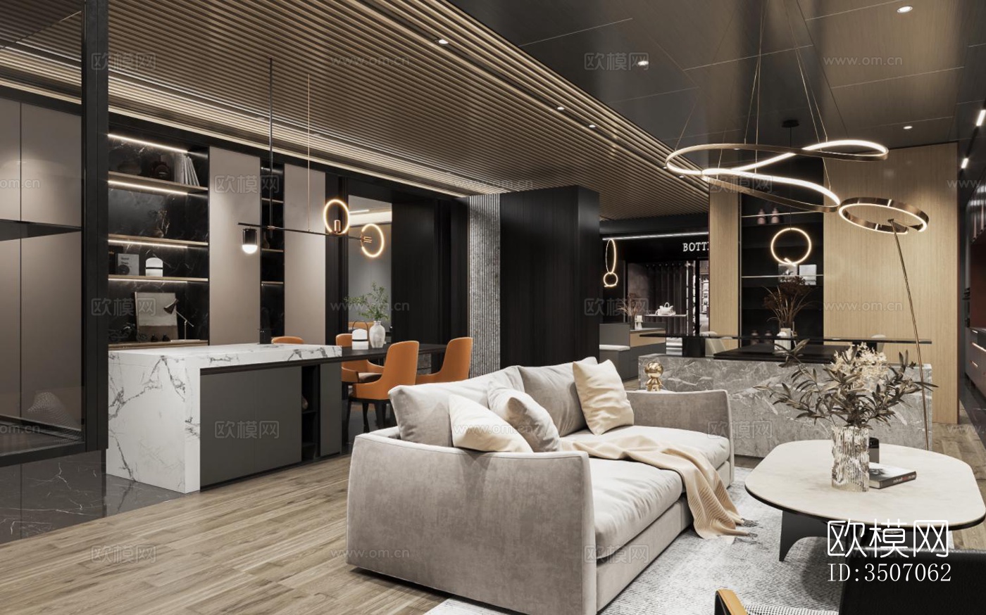 现代大平层效果图下载（渲染图7）