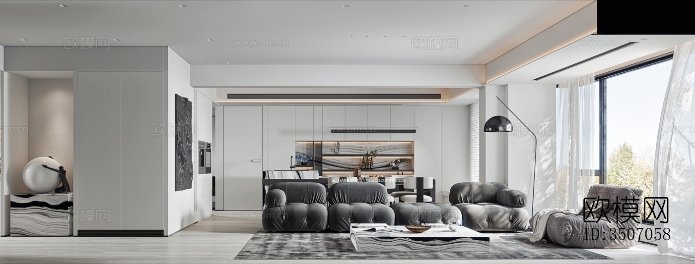 现代大平层效果图下载（渲染图15）