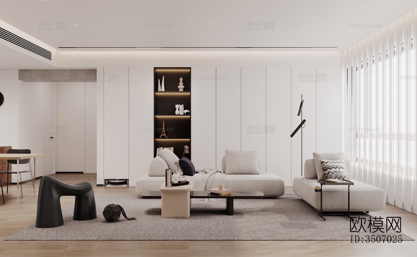 现代大平层效果图下载（渲染图1）