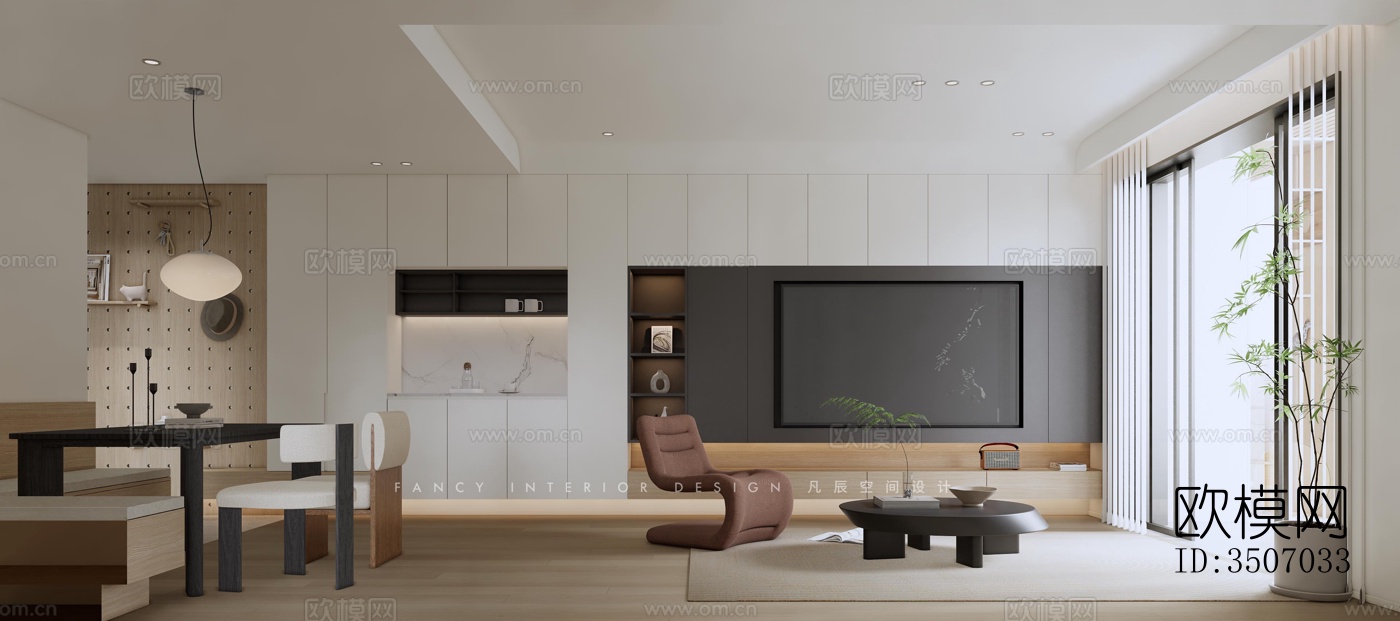 现代大平层效果图下载（渲染图12）