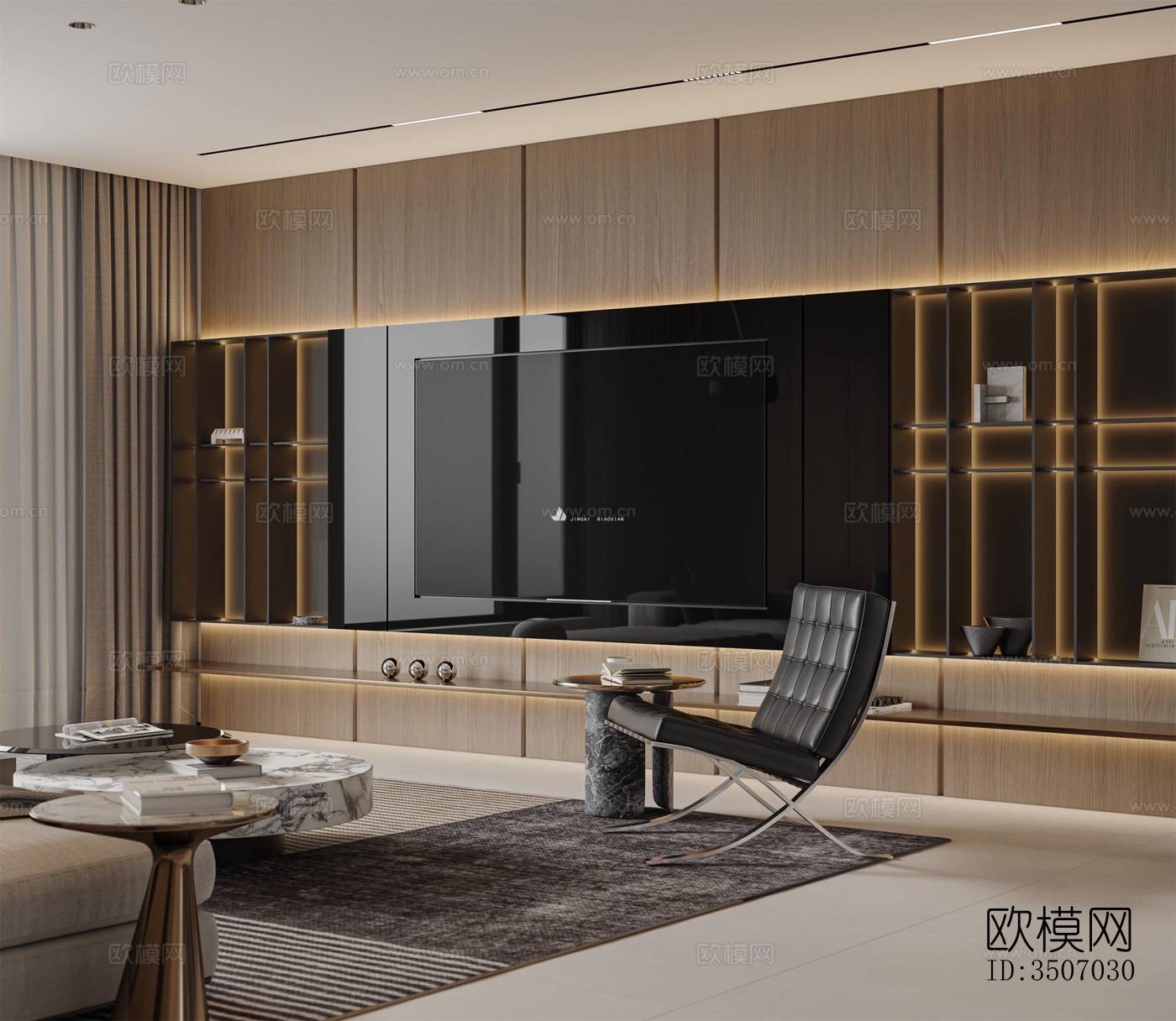 现代大平层效果图下载（渲染图7）