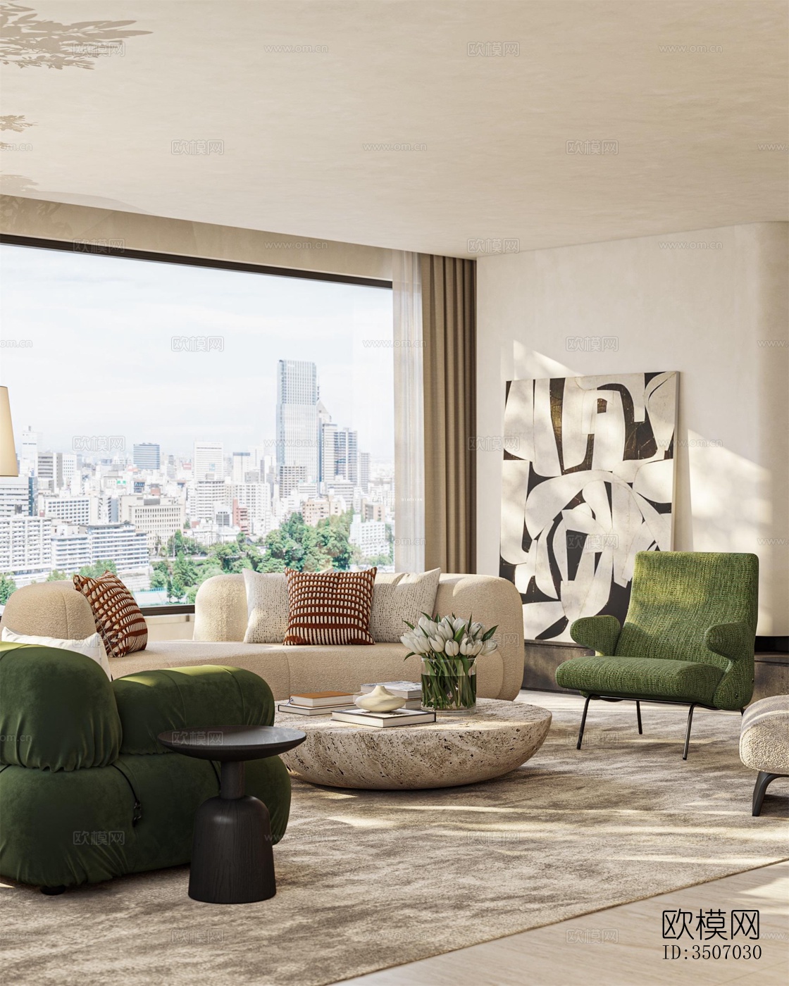 现代大平层效果图下载（渲染图10）