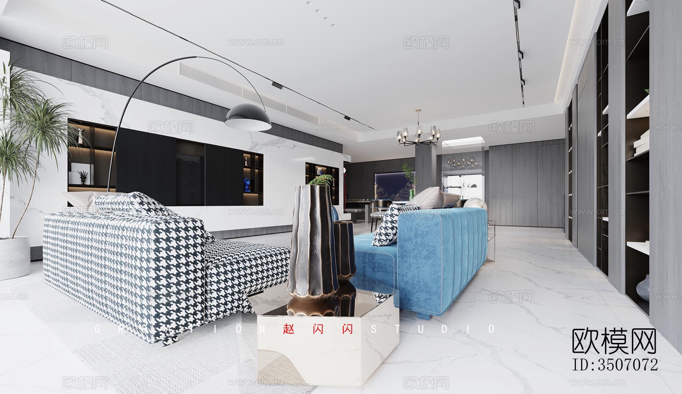 现代大平层效果图下载（渲染图6）