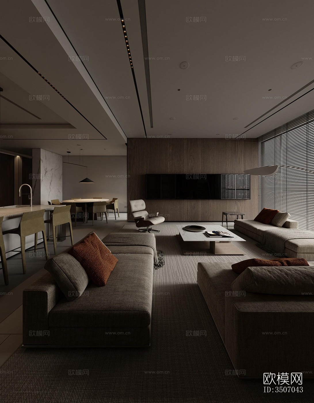 现代大平层效果图下载（渲染图13）