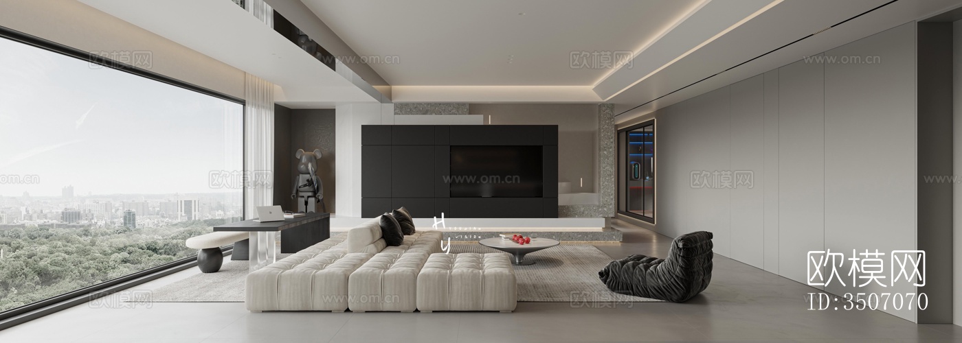 现代大平层效果图下载（渲染图14）