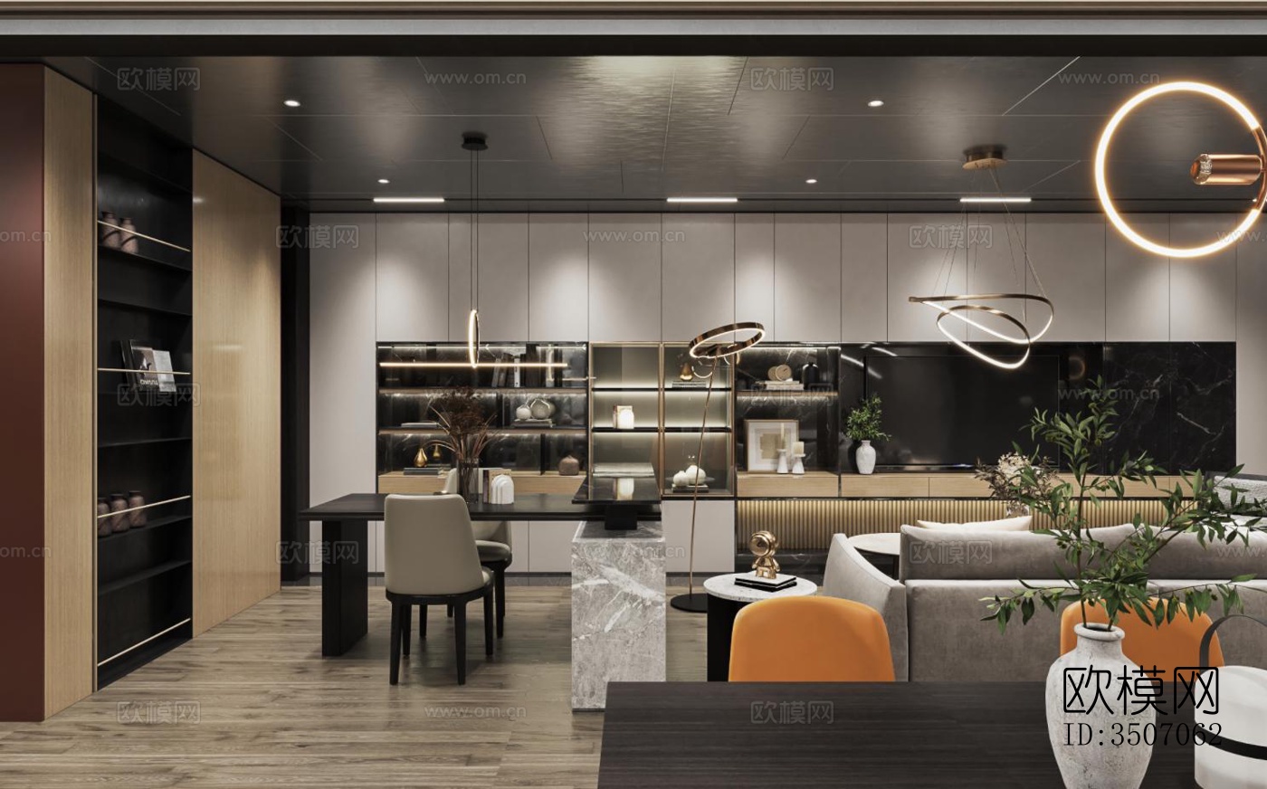 现代大平层效果图下载（渲染图2）