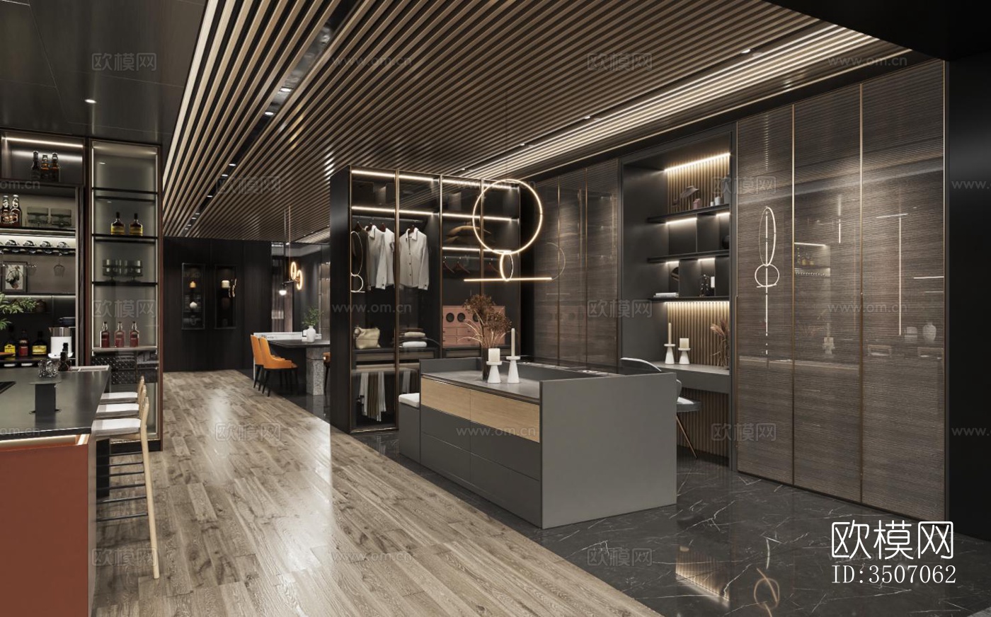 现代大平层效果图下载（渲染图1）