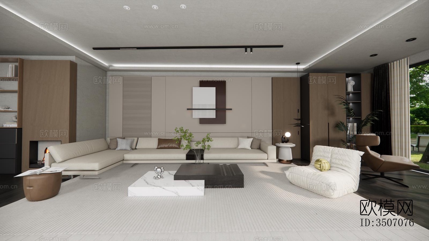 现代大平层效果图下载（渲染图3）