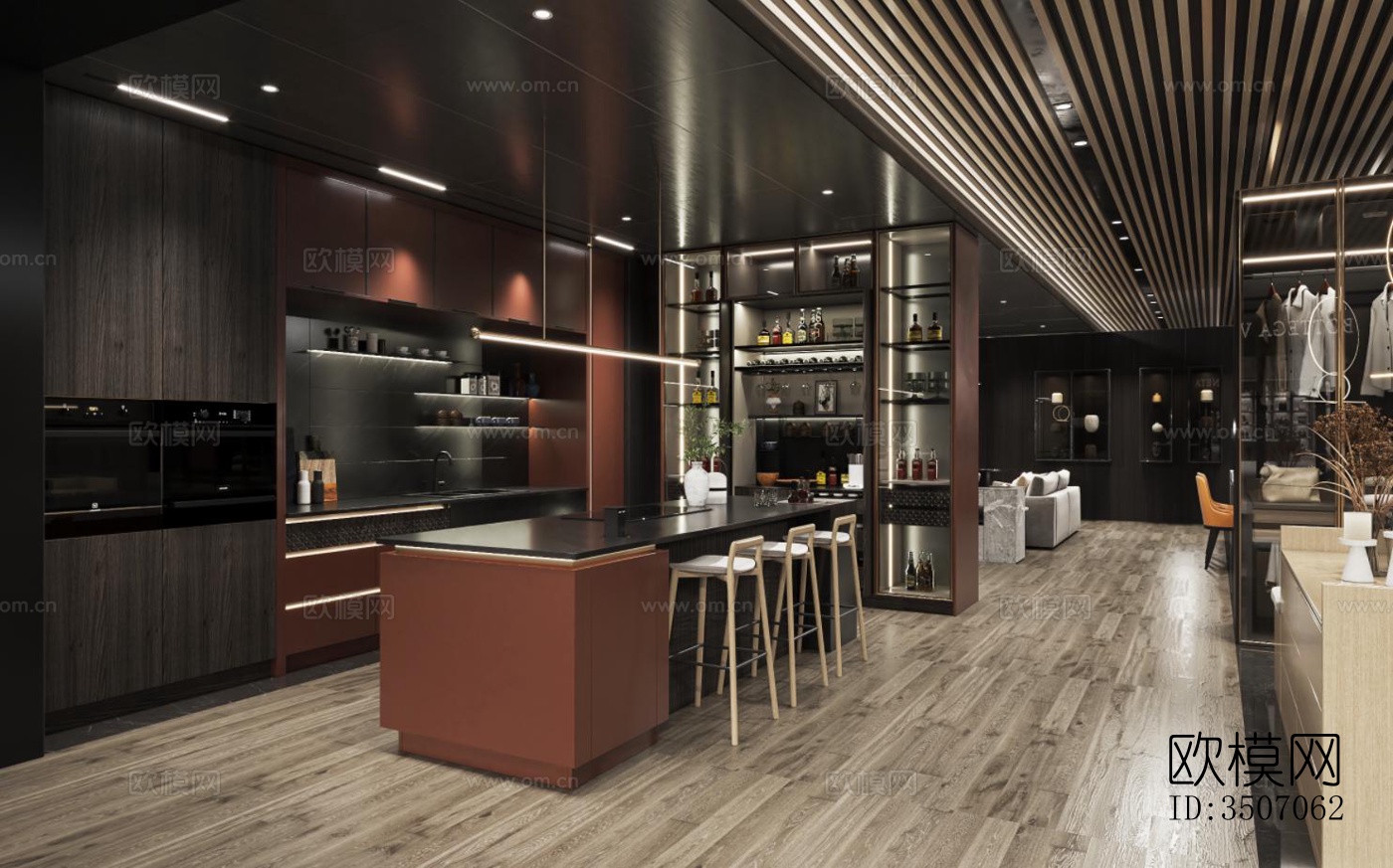 现代大平层效果图下载（渲染图3）