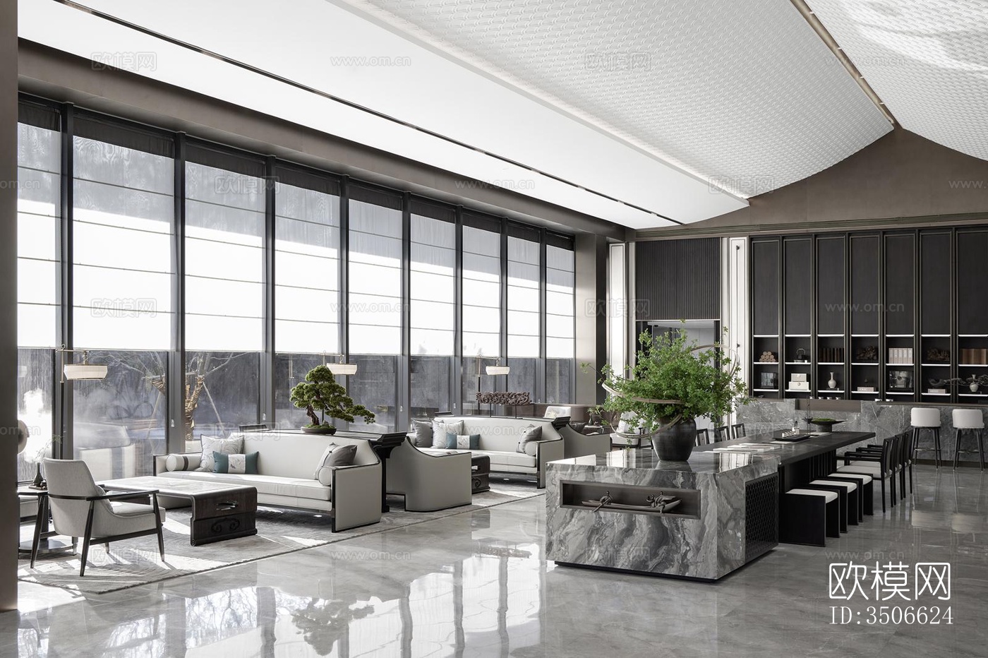 新中式售楼处效果图下载（渲染图7）