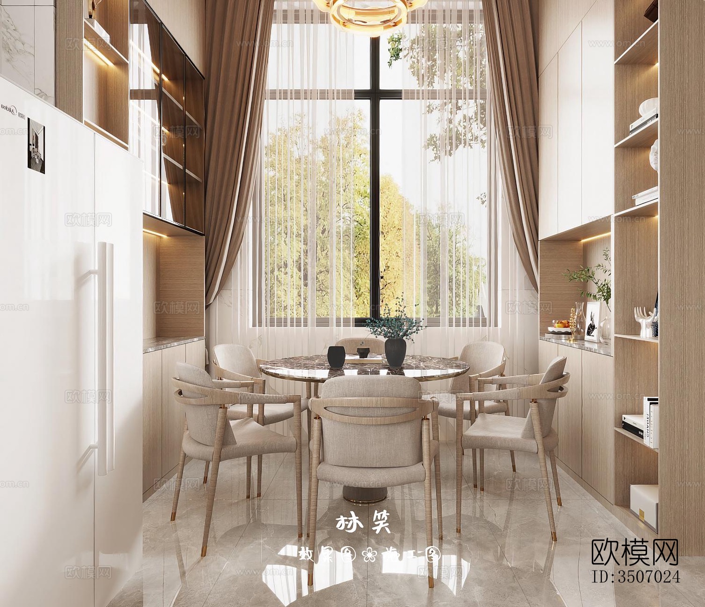 新中式大平层效果图下载（渲染图4）