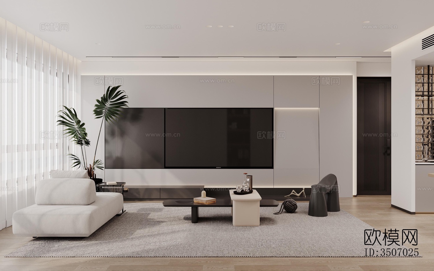 现代大平层效果图下载（渲染图9）